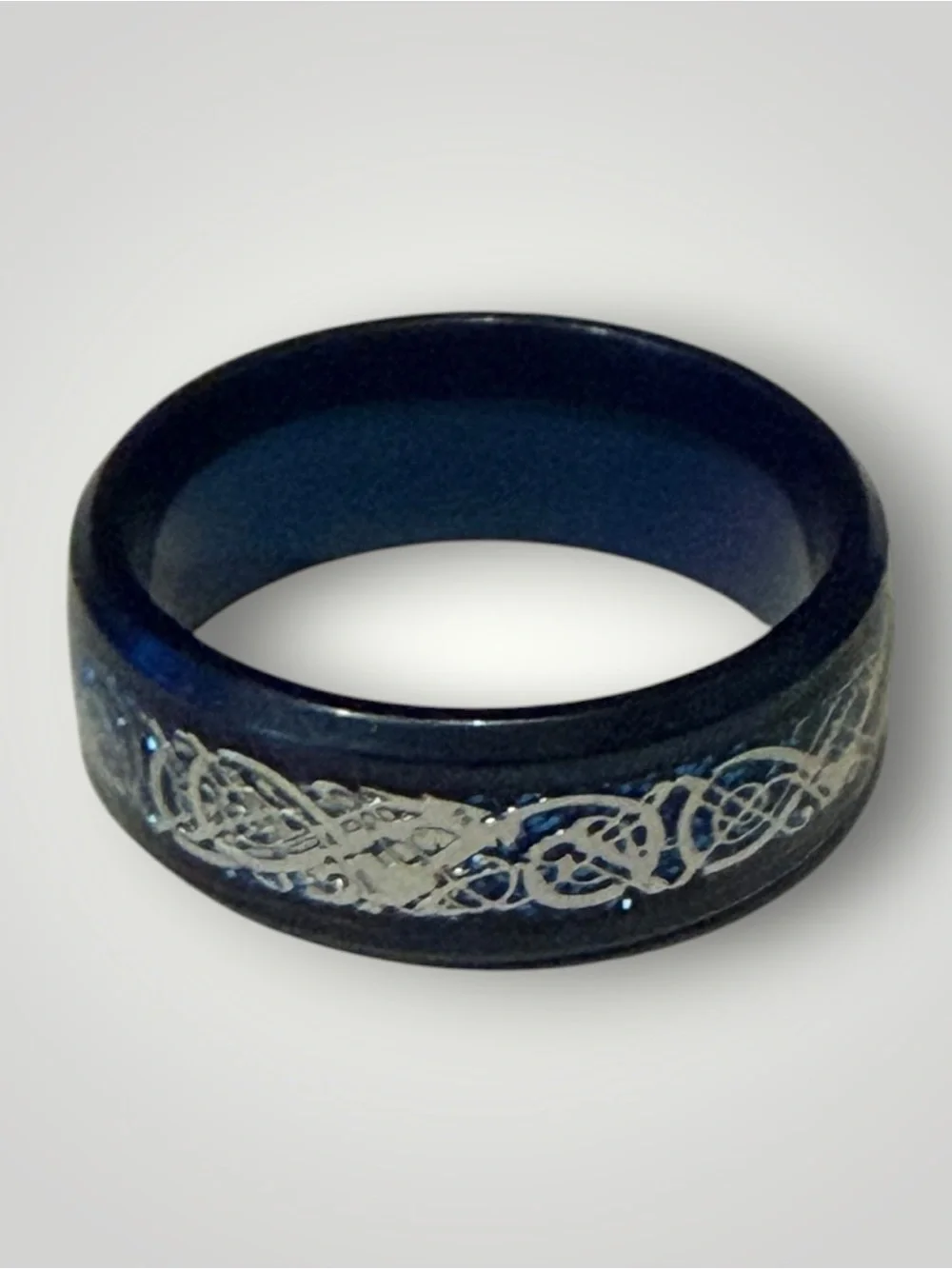 Blue Celtic Knot Stainless Steel Ring with Silver Inlay